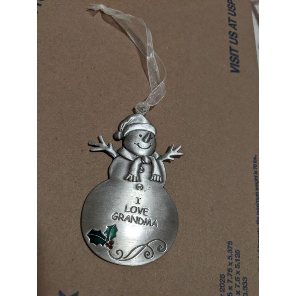 Ganz Pewter "I Love Grandma" Snowman Christmas Ornament Holiday Decor